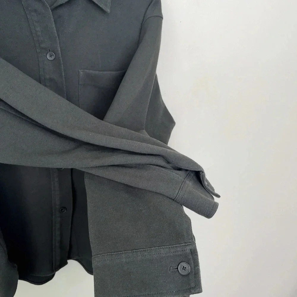 Uniqlo Womens Medium Dark Olive Brush Jersey Button Oversized Shirt - Picture 9 of 15